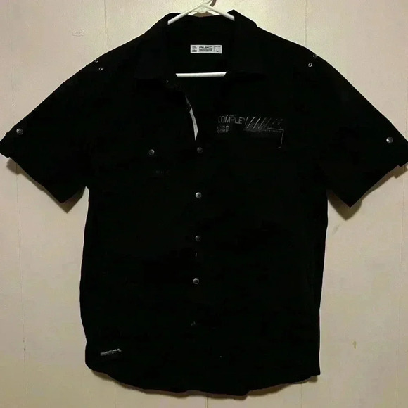 ProJek Raw Men's Sz L Zip Pocket Button Front Shirt Black With Grommets - Picture 2 of 5